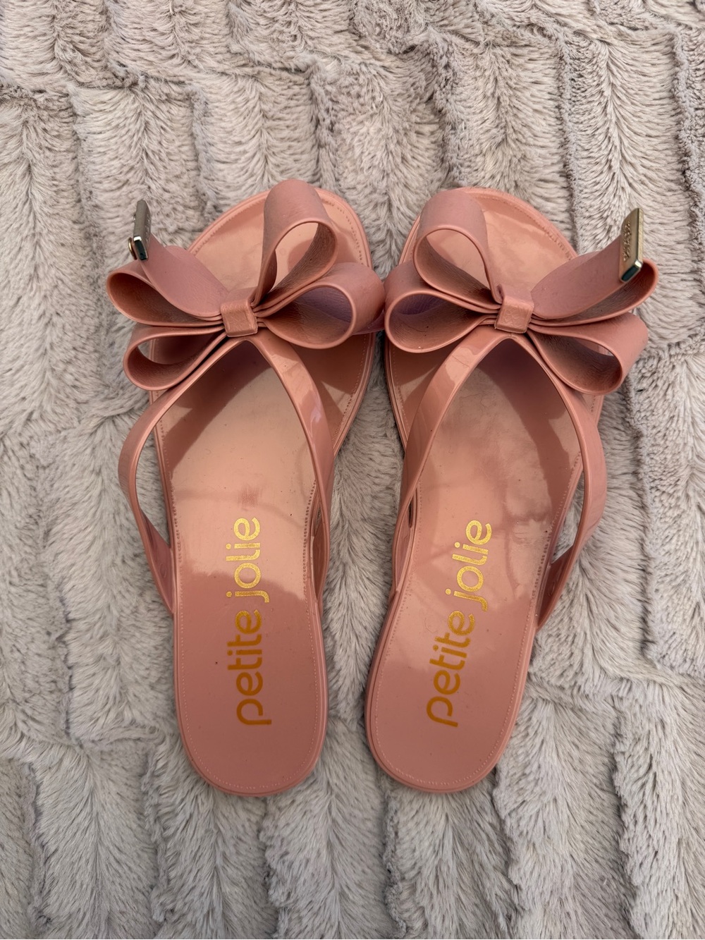 petite jolie Blush Pink Bow Slide Sandals
